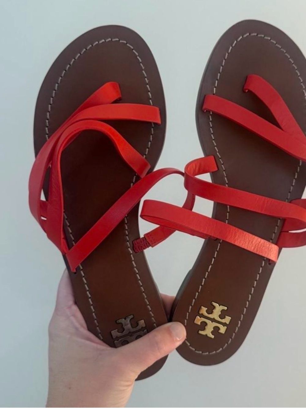Tory Burch Red Multi-Strap Leather Slide Sandals
